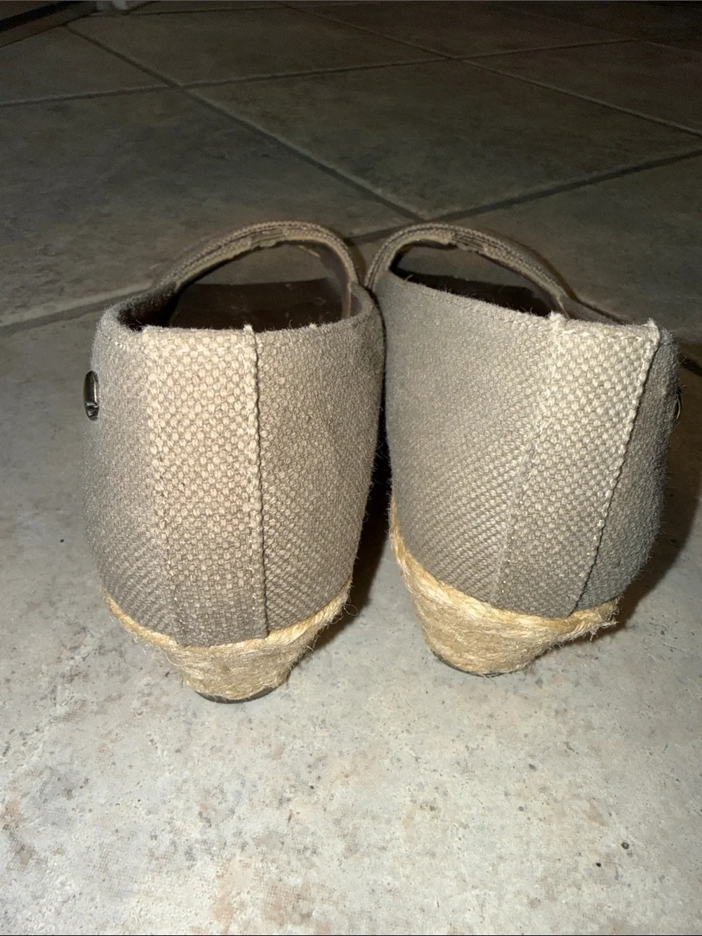 Life Stride Taupe Canvas Peep-Toe Espadrilles